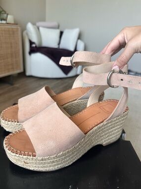 Dolce Vita Blush Suede Espadrille Wedge Sandals with Ankle Strap